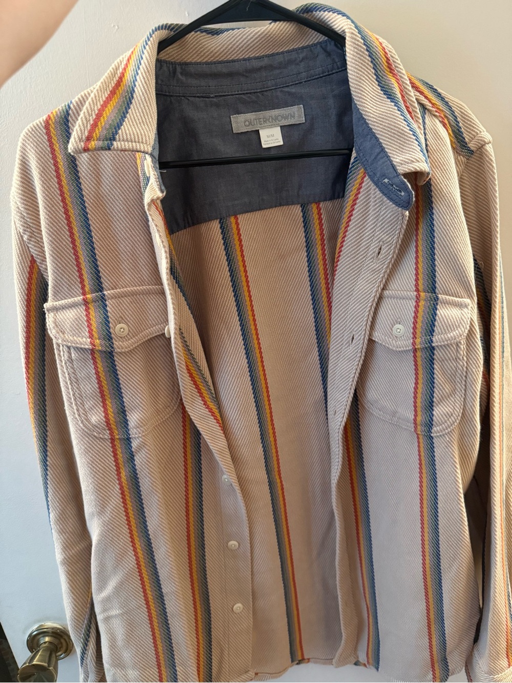 Outerknown Men's Beige Striped Button-Up Shacket